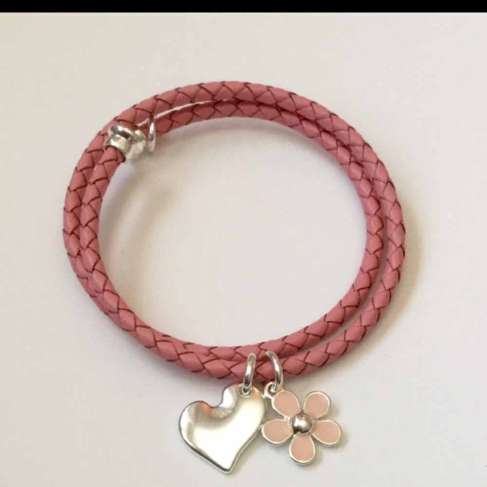 Pink Faux Leather Coil Bracelet with Charms